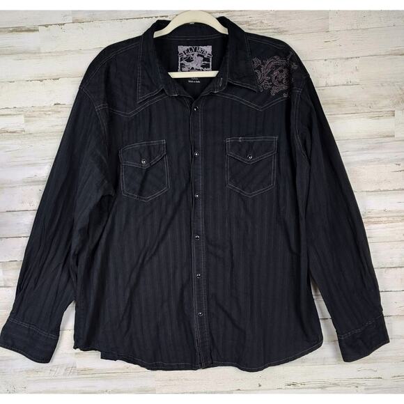 Ely Cattleman Shirt Mens 2XL Blk Western VTG Snap Long Sleeve w/Floral Design - Picture 1 of 11